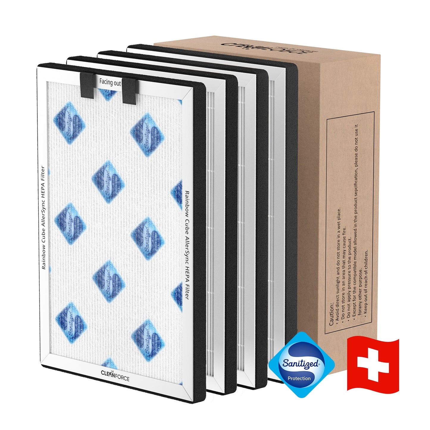 CleanForce AllerSync Replacement Air Filter Set for Smart Cube – Sanitized Treated, H13 HEPA, filters Dust, Smoke, Pollen, Pet Hair and Dander