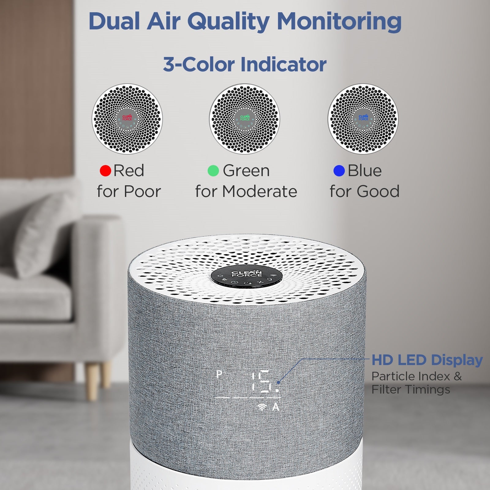 CleanForce Rainbow Air Purifier for Home Large Room - Asthma&Allergy Friendly Certified, up to 2550sqft, 99.99% Efficient Allergen, Smart Control with Monitor, Perfect for Allergy, Asthma, Pet Owners