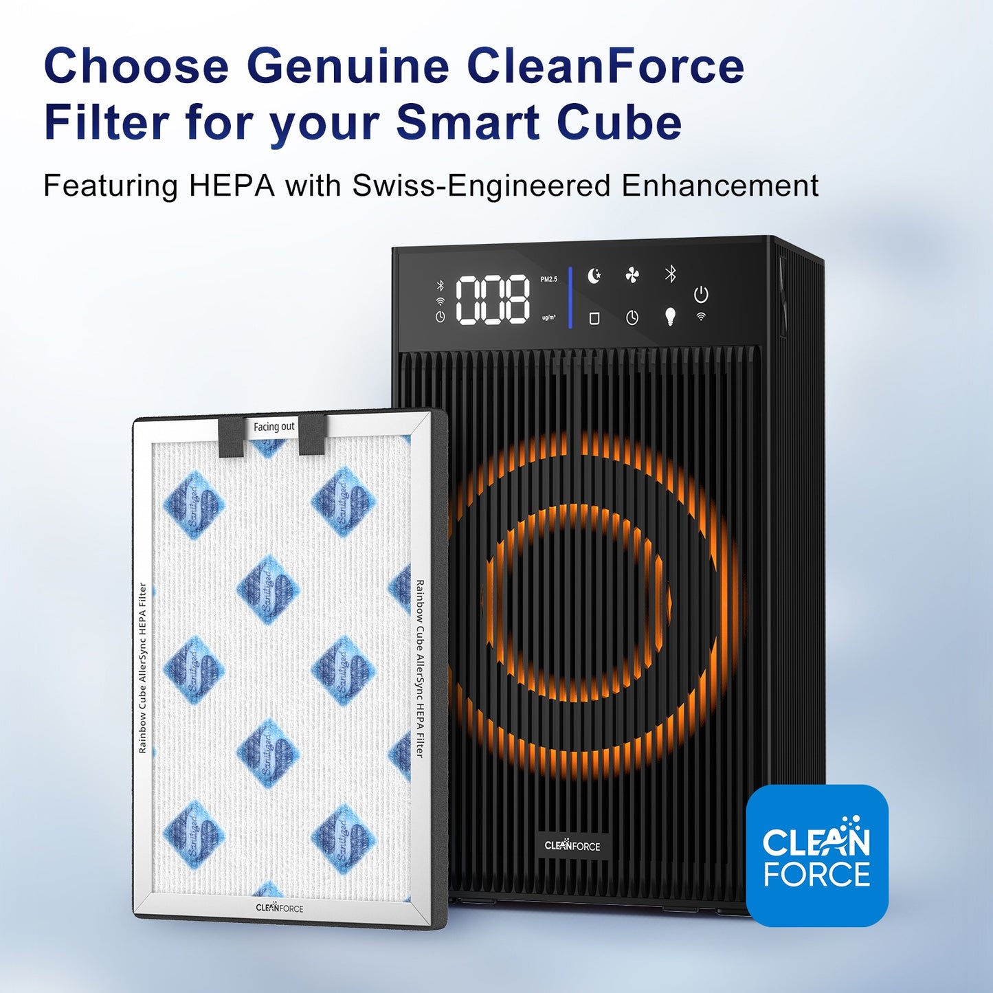 CleanForce Genuine Replacement Air Filter Set for Smart Cube, H13 HEPA, helps capture Dust, Smoke, Pollen, Pet Hair and Dander