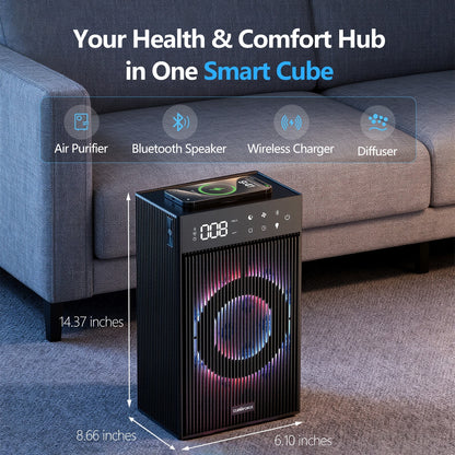 CleanForce Smart Cube | All-in-One Smart Desktop Hub with Advanced Air Purification, 10W Fast Wireless Charging, Immersive Bluetooth Audio & Customizable Ambiance | FCC Certified | Ultra-Quiet Operation