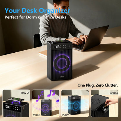 CleanForce Smart Cube | All-in-One Smart Desktop Hub with Advanced Air Purification, 10W Fast Wireless Charging, Immersive Bluetooth Audio & Customizable Ambiance | FCC Certified | Ultra-Quiet Operation