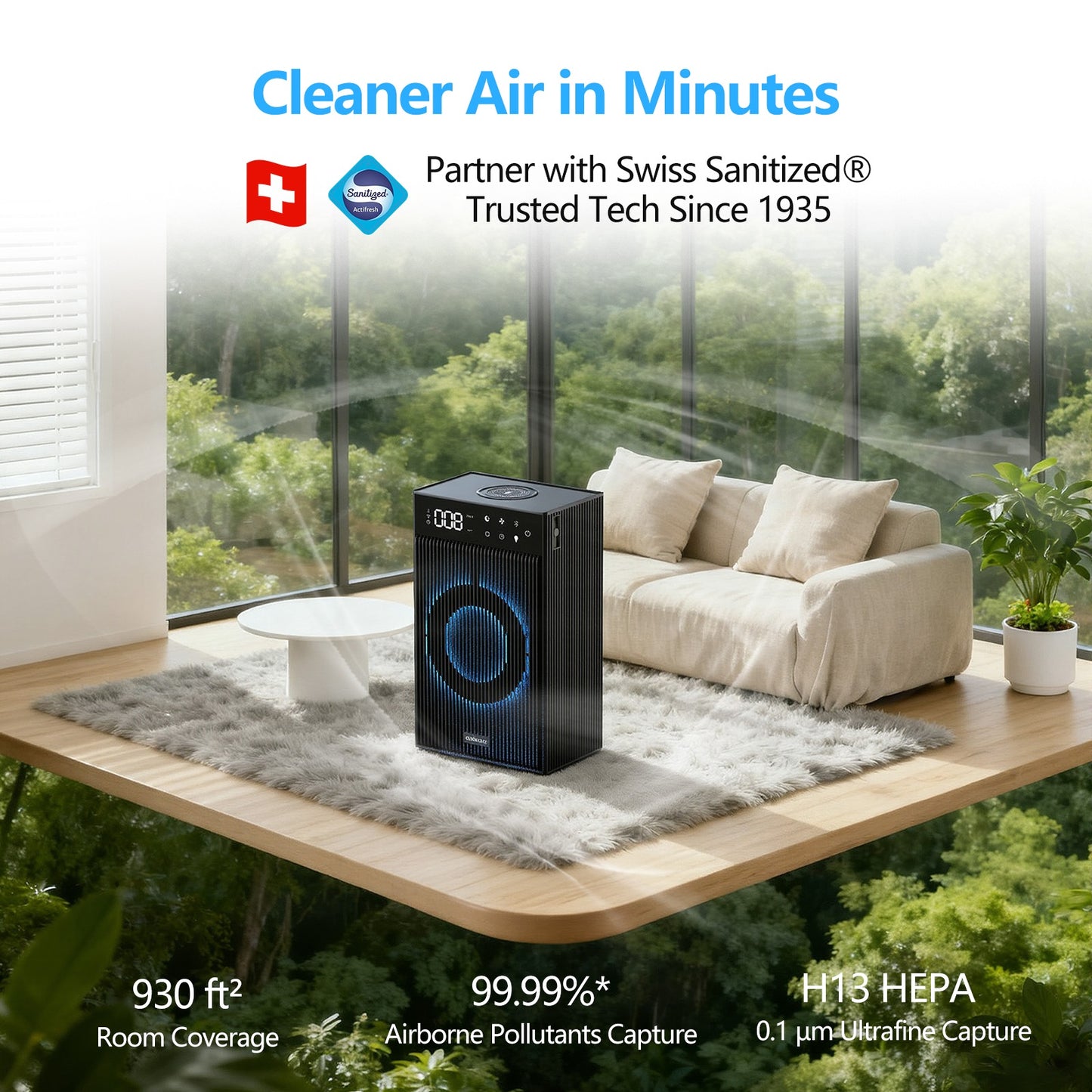 CleanForce Smart Cube | All-in-One Smart Desktop Hub with Advanced Air Purification, 10W Fast Wireless Charging, Immersive Bluetooth Audio & Customizable Ambiance | FCC Certified | Ultra-Quiet Operation