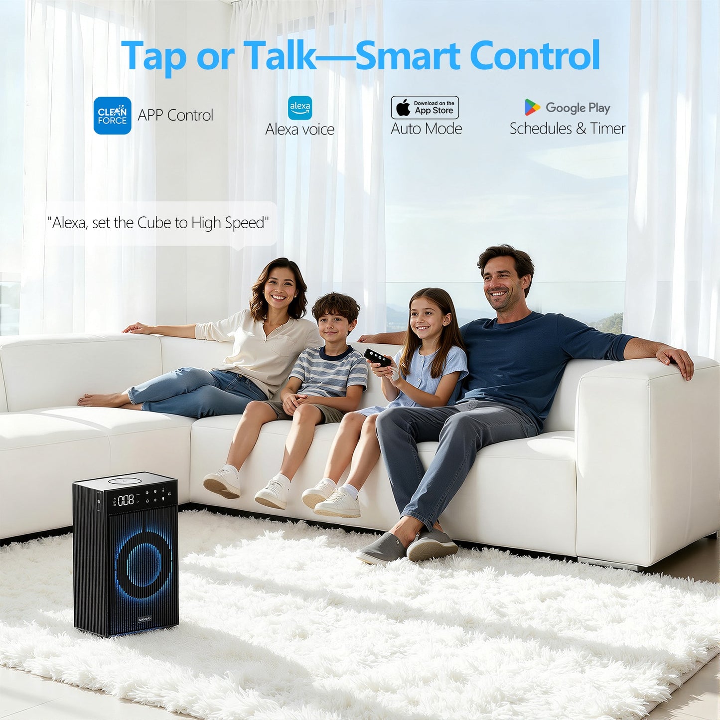 CleanForce Smart Cube | All-in-One Smart Desktop Hub with Advanced Air Purification, 10W Fast Wireless Charging, Immersive Bluetooth Audio & Customizable Ambiance | FCC Certified | Ultra-Quiet Operation