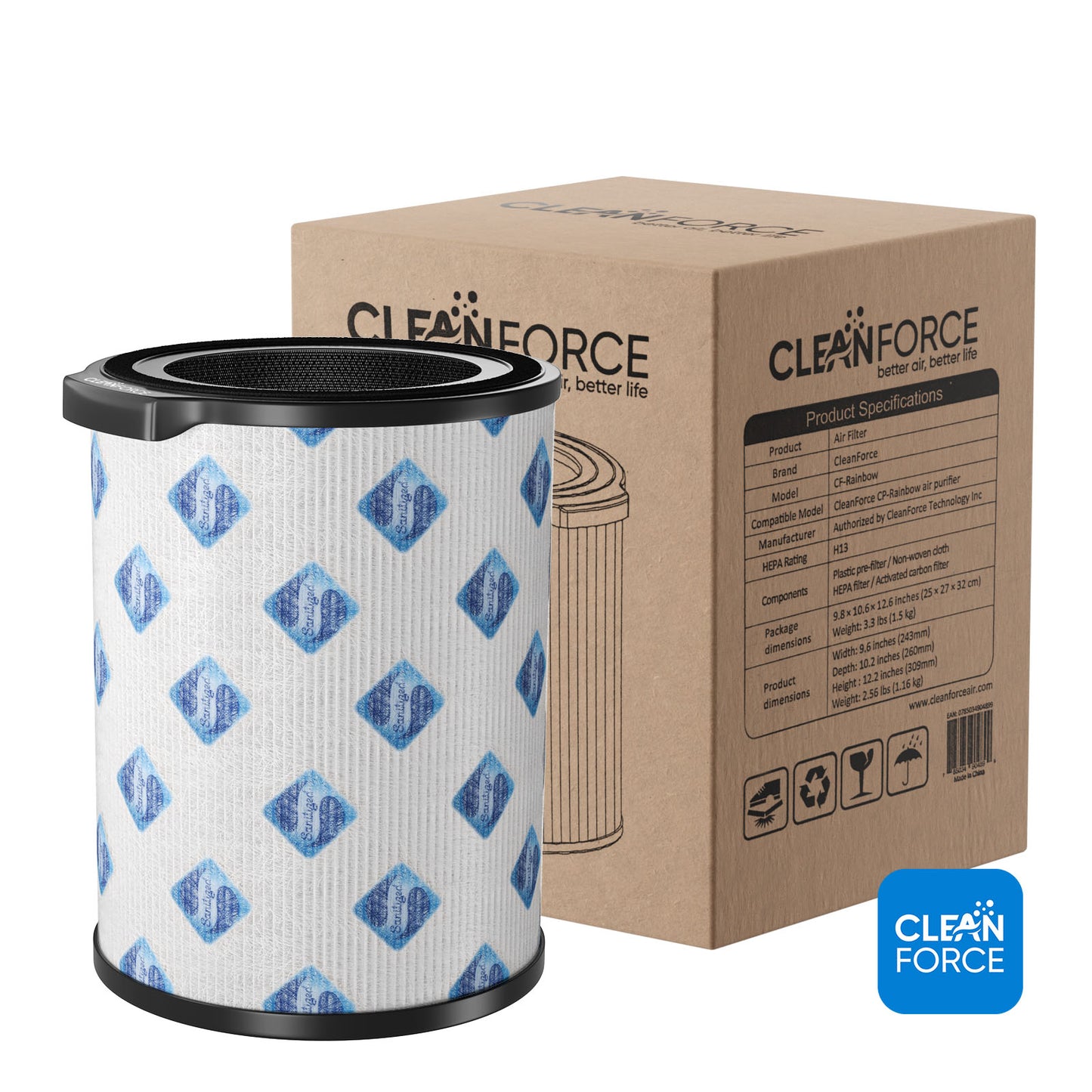 CleanForce True HEPA Replacement Air Filter for Rainbow Series, Helps Capture Dust, Smoke, Particles and Reduce Household Odors