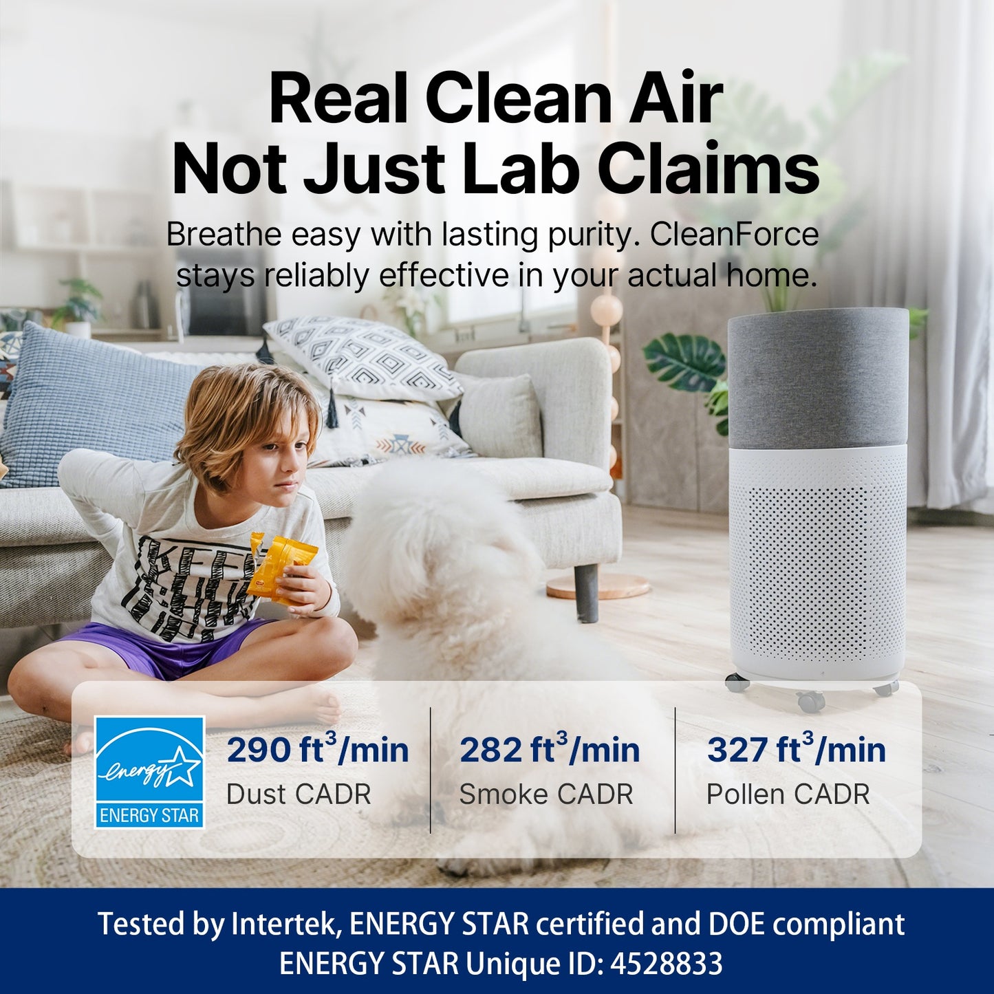 CleanForce HEPA Air Purifier for Home, Covers up to 2250 sq ft, Quiet Operation, Works with Alexa, Voice Control, Rainbow Gray