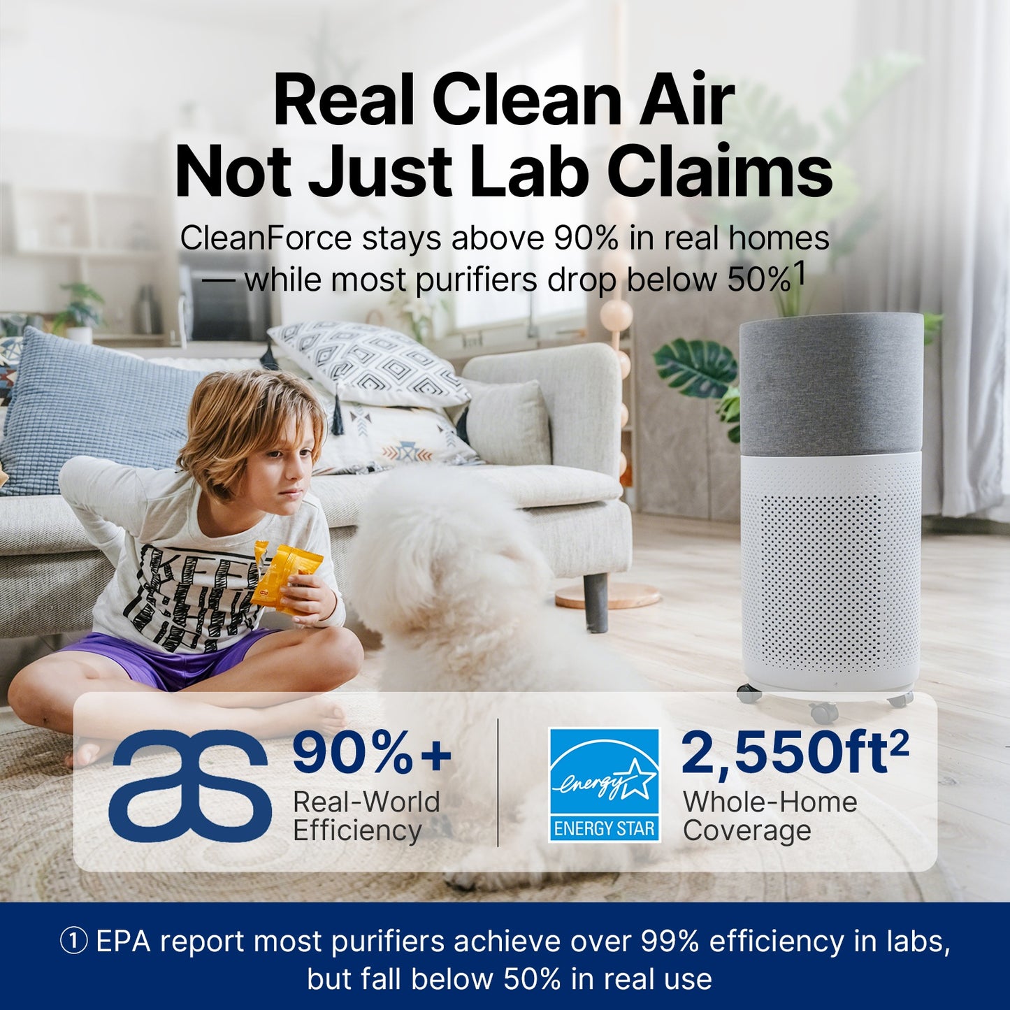 CleanForce HEPA Air Purifiers for Home Large Room Up to 2550 ft², CERTIFIED asthma & allergy friendly®, Works with Alexa | Rainbow Gray