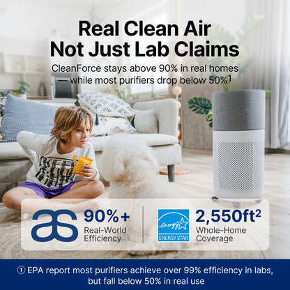 CleanForce HEPA Air Purifiers for Home Large Room Up to 2550 ft², CERTIFIED asthma & allergy friendly®, Works with Alexa | Rainbow Gray