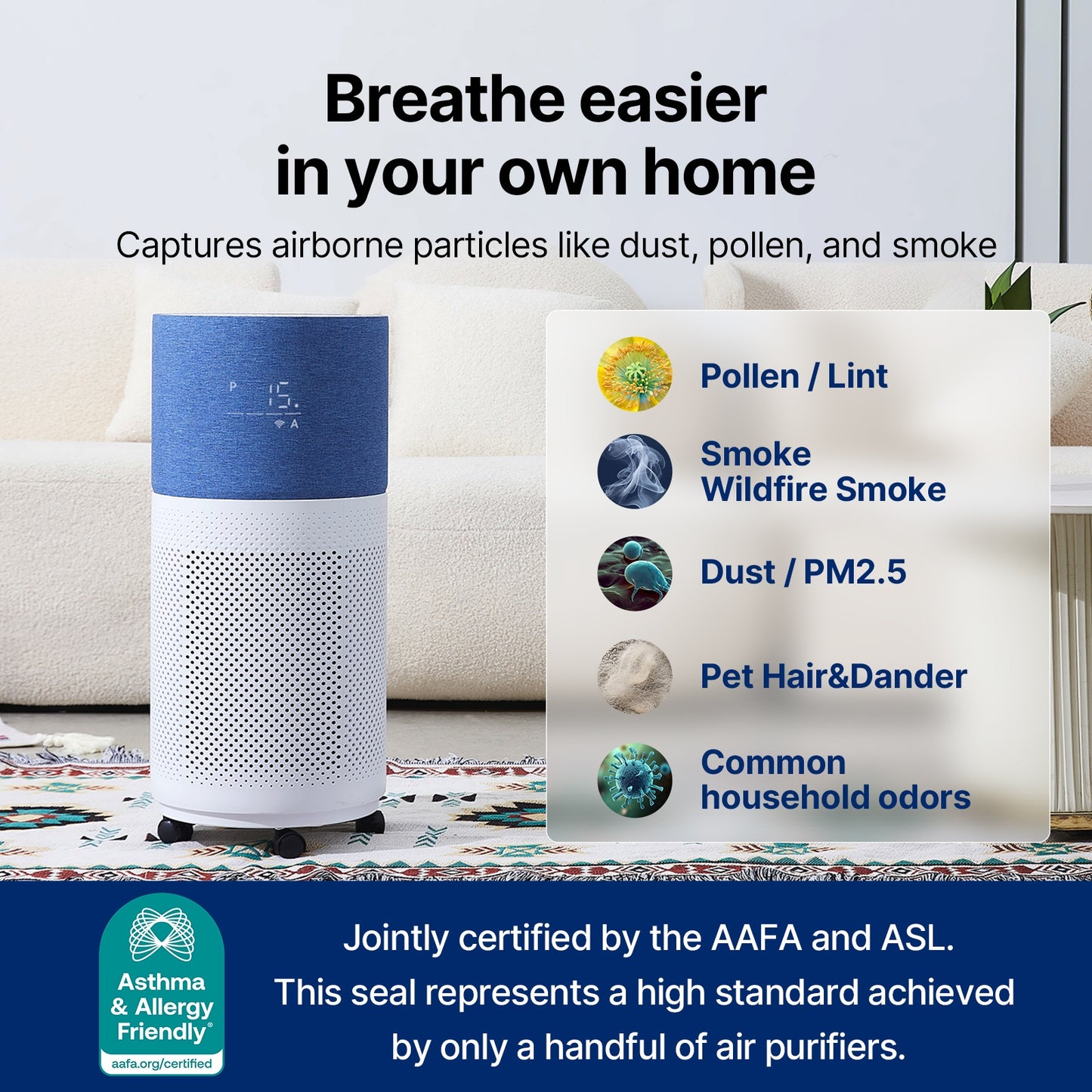 CleanForce HEPA Air Purifier for Home, Covers up to 2250 sq ft, Quiet Operation, Works with Alexa, Voice Control, Rainbow Green