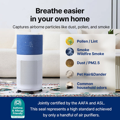 CleanForce HEPA Air Purifier for Home, Covers up to 2250 sq ft, Quiet Operation, Works with Alexa, Voice Control, Rainbow Gray