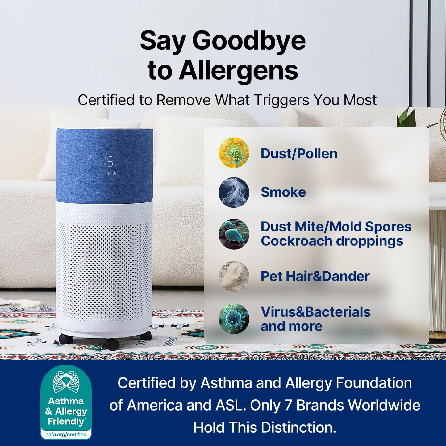 CleanForce HEPA Air Purifiers for Home Large Room Up to 2550 ft², CERTIFIED asthma & allergy friendly®, Works with Alexa | Rainbow Gray