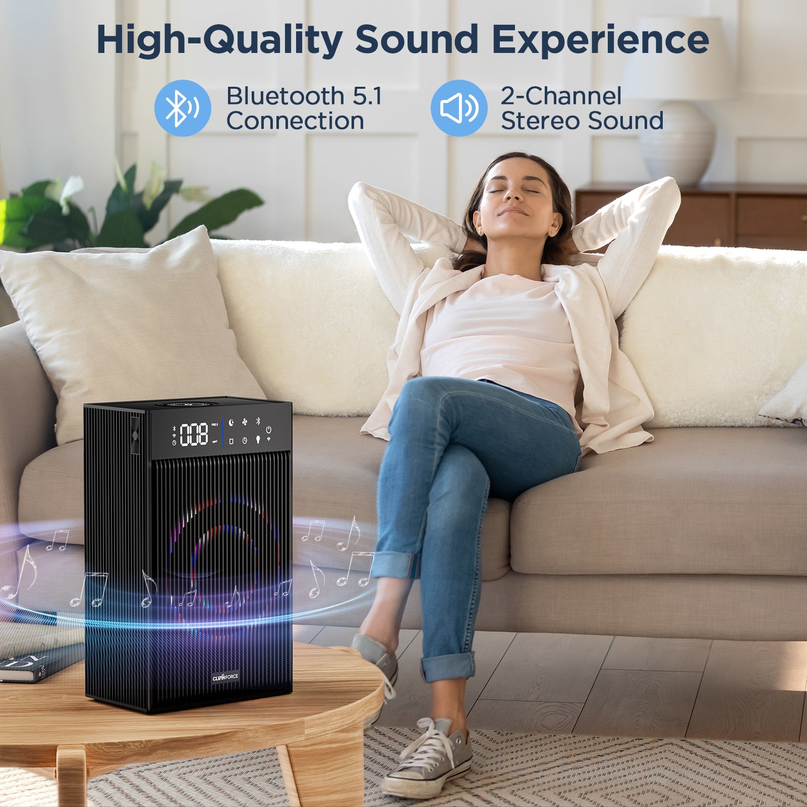 CleanForce Rainbow Cube 4-in-1 Air Purifier, Bluetooth Speaker, Wireless Charger & Aromatherapy Diffuser