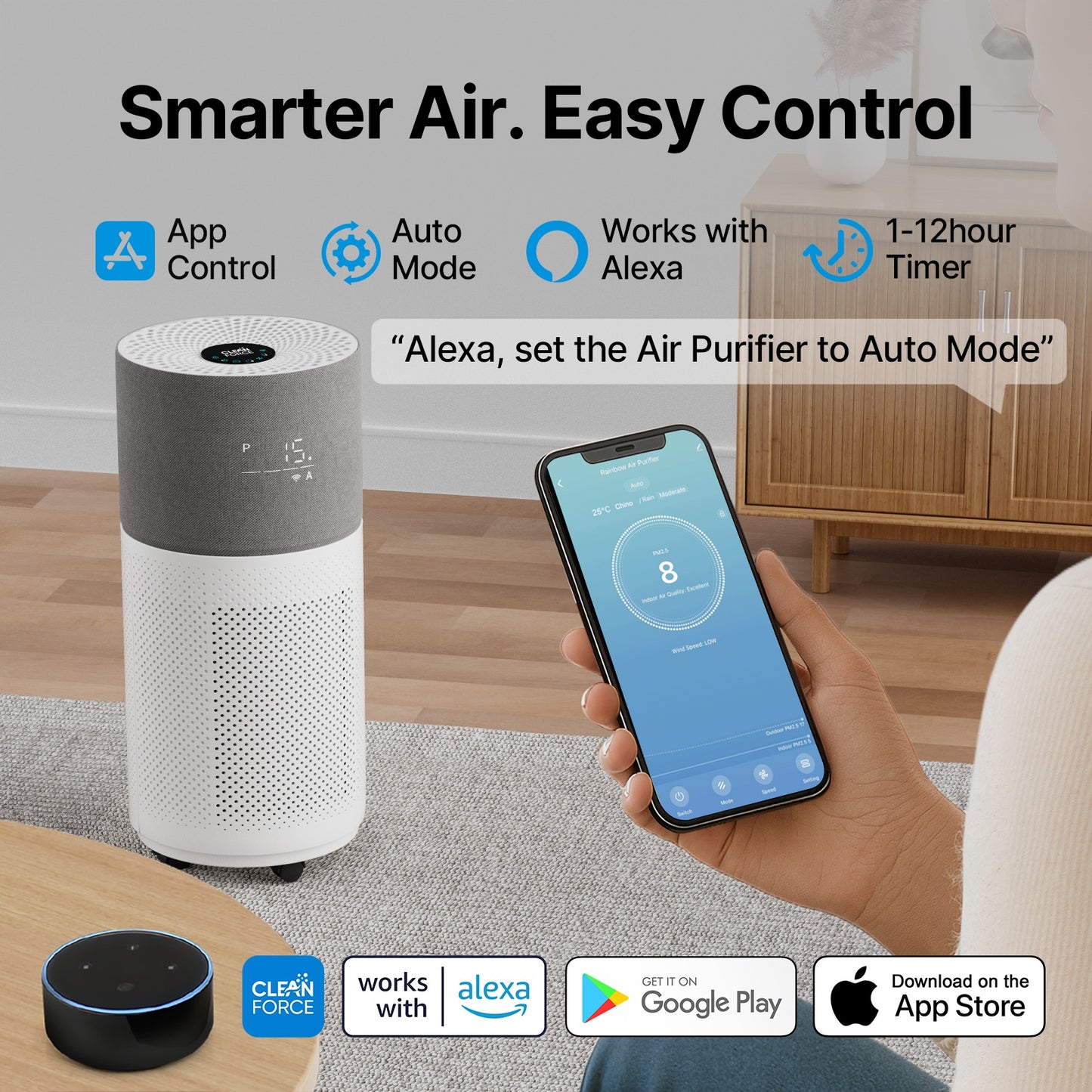 CleanForce HEPA Air Purifiers for Home Large Room Up to 2550 ft², CERTIFIED asthma & allergy friendly®, Works with Alexa | Rainbow Gray